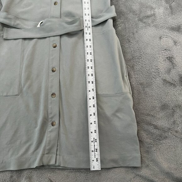 Club Monaco Sage Green Ponte Knit Belted Shirt Dress LARGE Short Sleeve - Picture 6 of 7